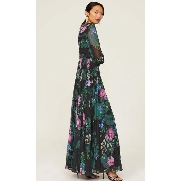 Badgley Mischka Pleated Black Floral Gown Size 4 - Picture 2 of 10